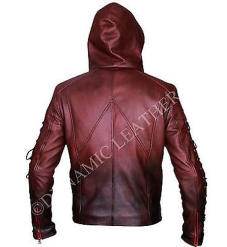 Arrow Arsenal Red Colton Haynes Hooded Real Leather Costume Jacket