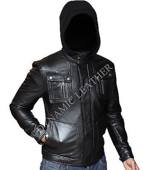 New Men's Motorcycle Brando Style Biker Real Leather Hoodie Jacket - Detach Hood Majestic Leather