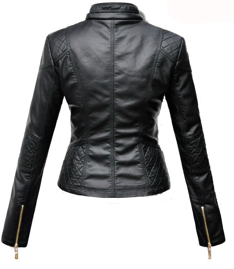 New Women's Biker Black Real Leather Jacket