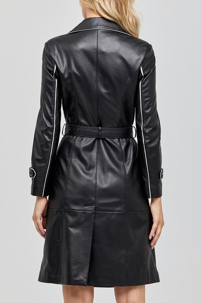 New Ladies Women Black Genuine Real Leather Pea Coat - BNWT Majestic Leather