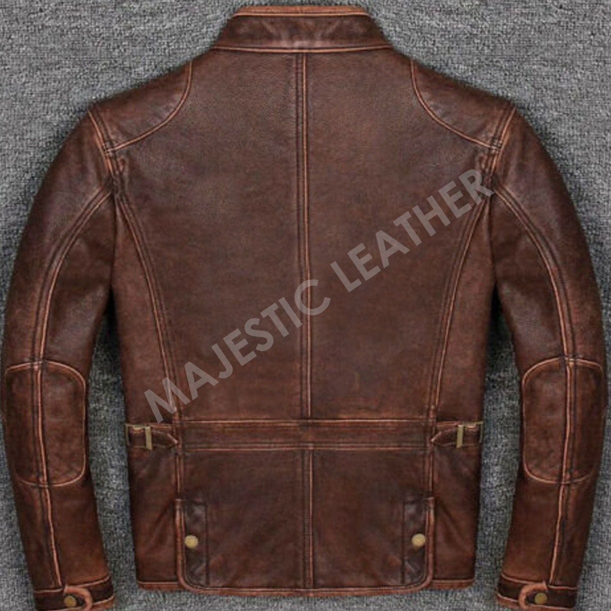 Men’s Motorcycle Biker Vintage Cafe Racer Distressed Brown Real Leather Jacket Majestic Leather