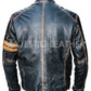 Men's Black Goldie Strips Biker Vintage Distressed Motorcycle Cafe Racer Real Leather Jacket