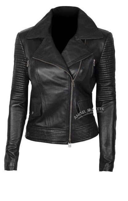 Women's Stylish Gal Gadot Black Slim Fit Biker Style Biker Real Leather Jacket