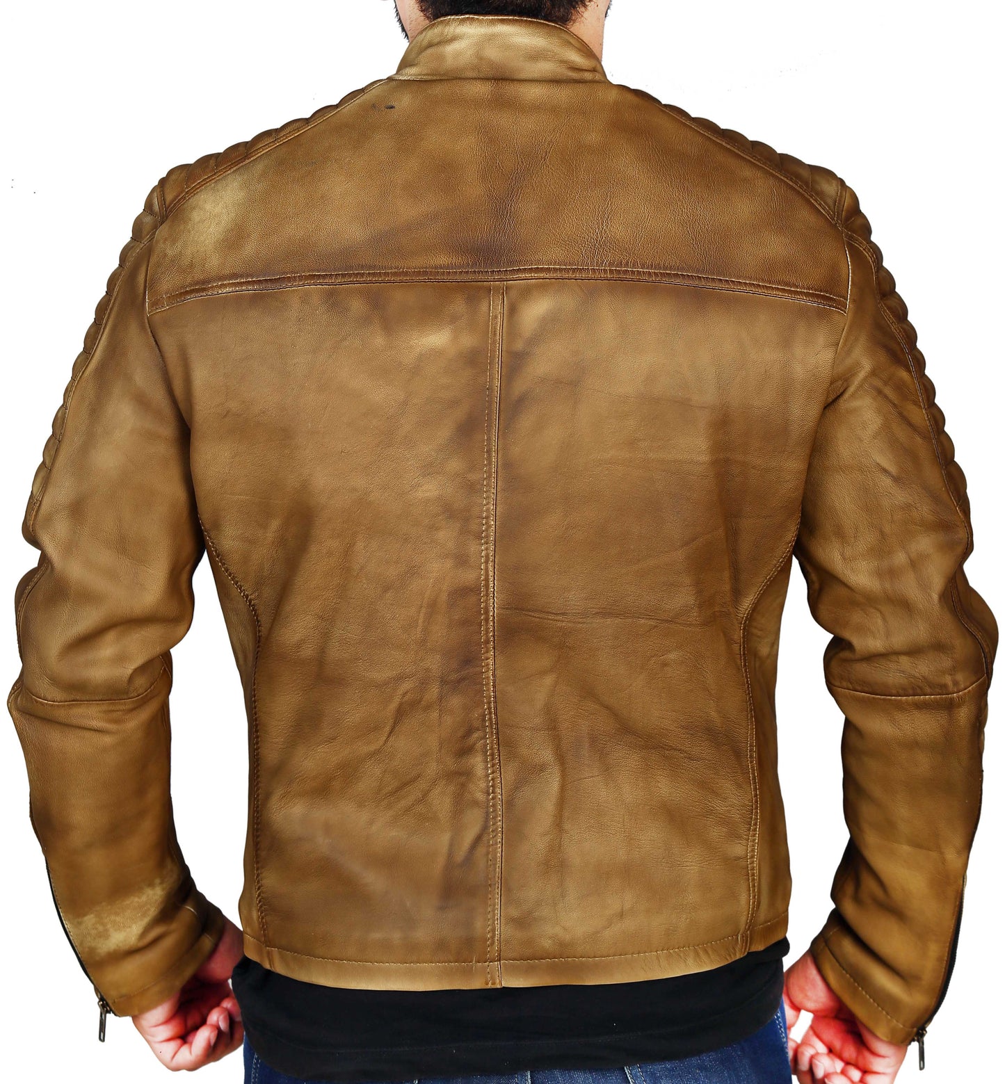 Men's Elite Herran Biker Motorcycle Distressed Tobaccos Leather Jacket