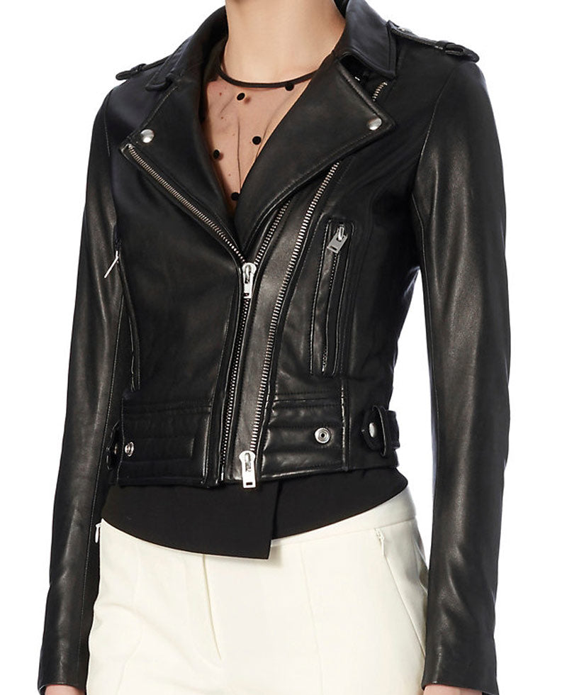 Beliebte Damen Las Vegas Black Brando Taillenlange Damen Lederjacke