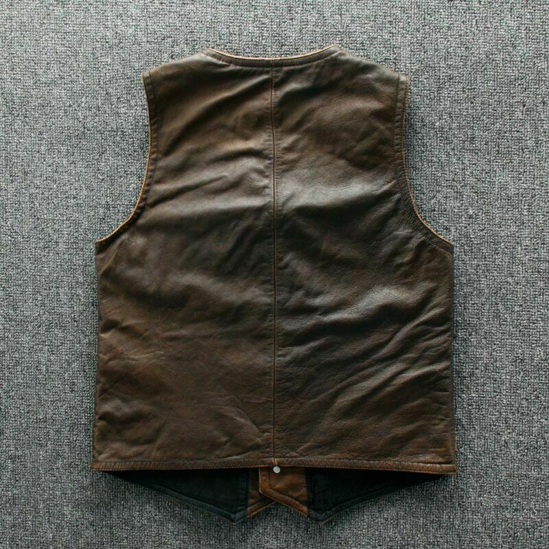 Men's Biker Vintage Tan Brown Real Leather Motorcycle Vest