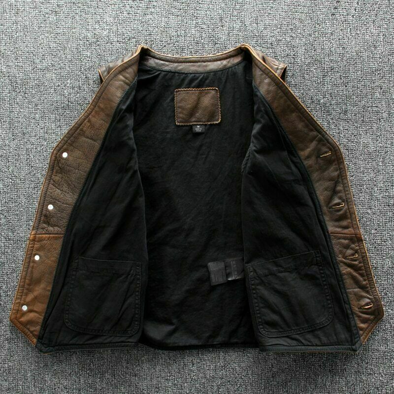 Men's Biker Vintage Tan Brown Real Leather Motorcycle Vest