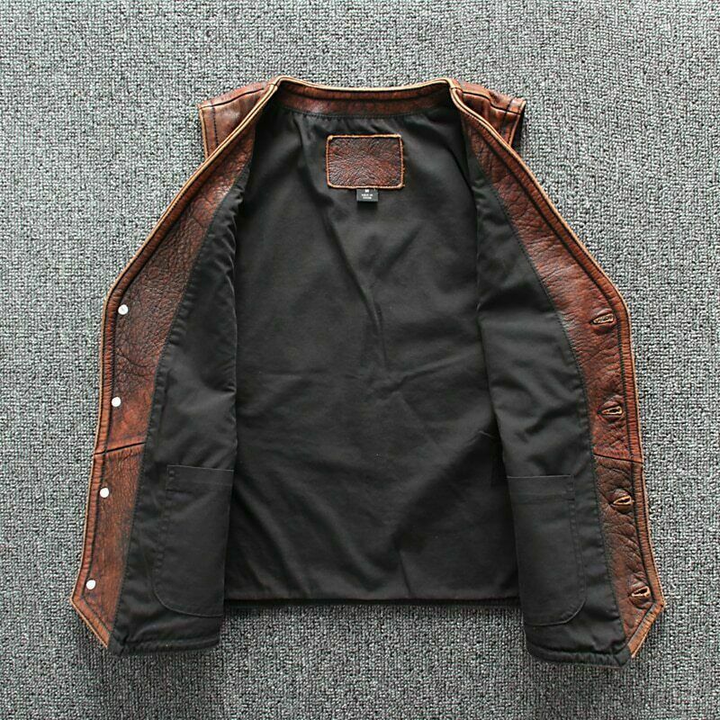 Men's Biker Vintage Tan Brown Real Leather Motorcycle Vest