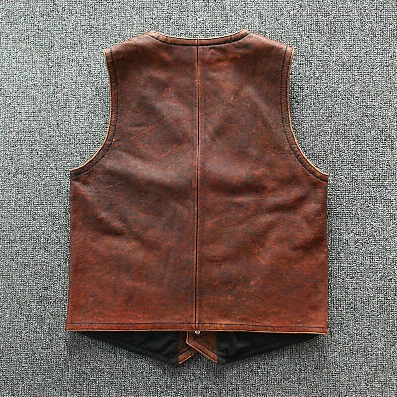 New Men's Biker Vintage Tan Brown Real Leather Motorcycle Vest Majestic Leather