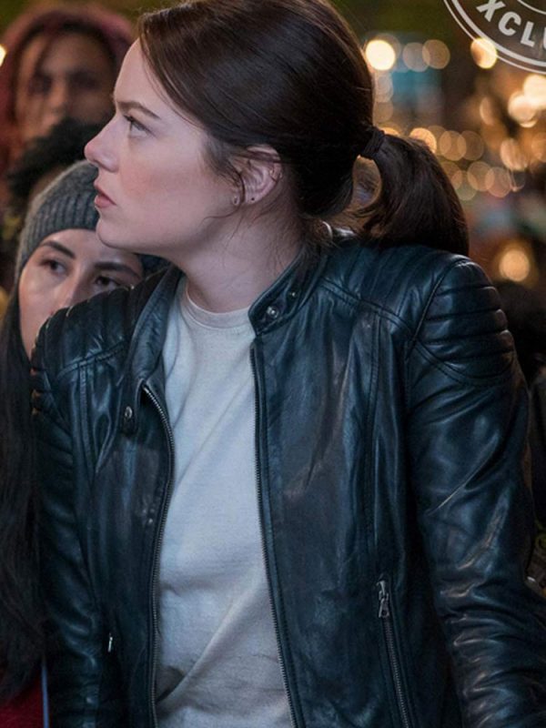STYLISH WICHITA ZOMBIELAND DOUBLE TAP EMMA STONE BLACK WOMEN'S LEATHER JACKET