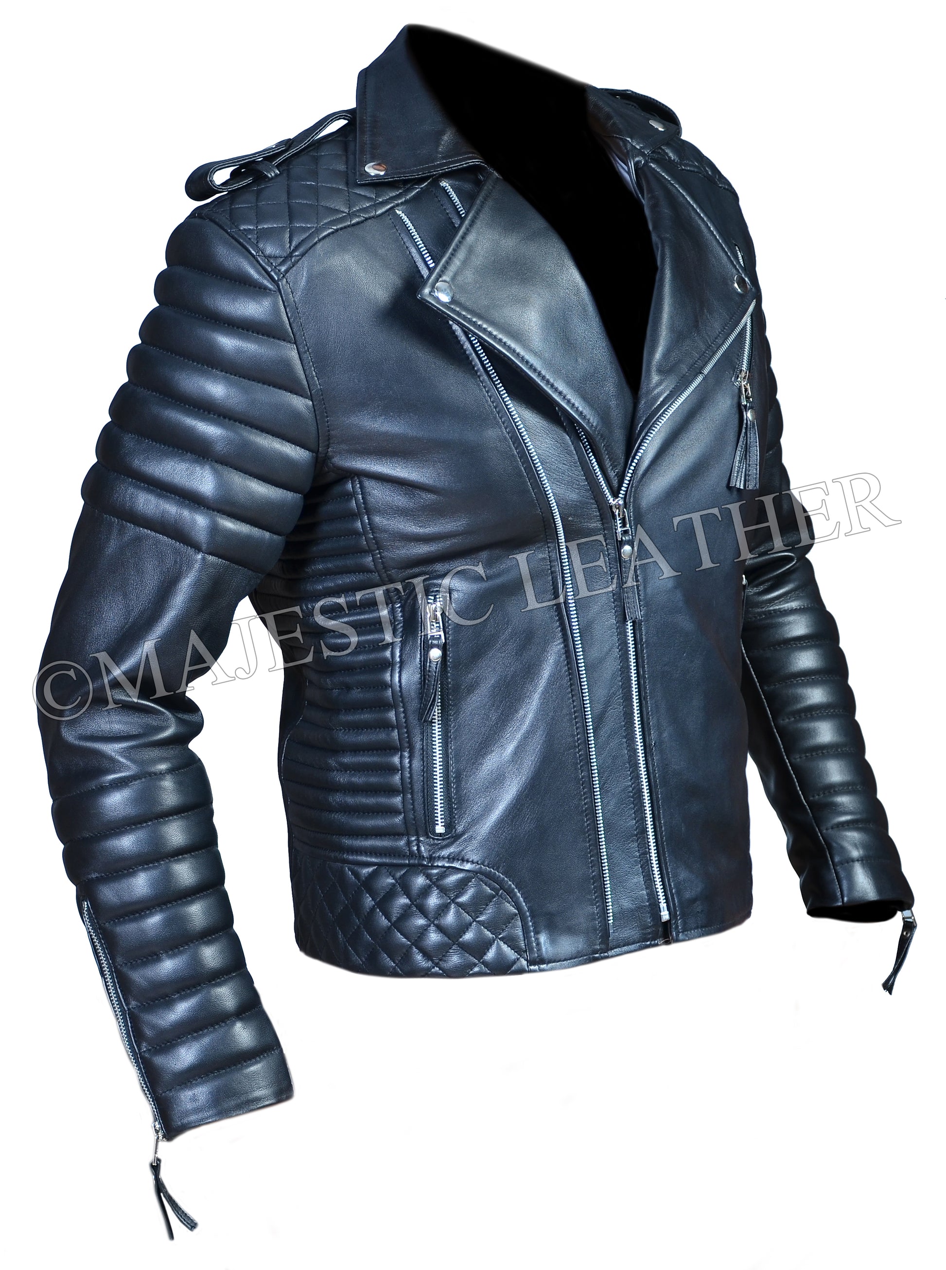 Men's Beckham Brando Biker Black Cowhide Leather Jacket | Majestic Leather Majestic Leather