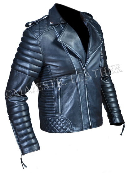 Men's Beckham Brando Biker Black Cowhide Leather Jacket | Majestic Leather Majestic Leather