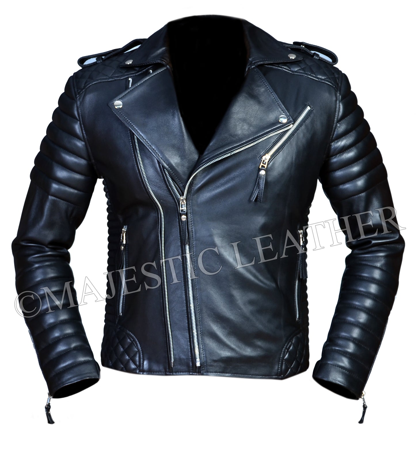 Men's Beckham Brando Biker Black Cowhide Leather Jacket | Majestic Leather Majestic Leather