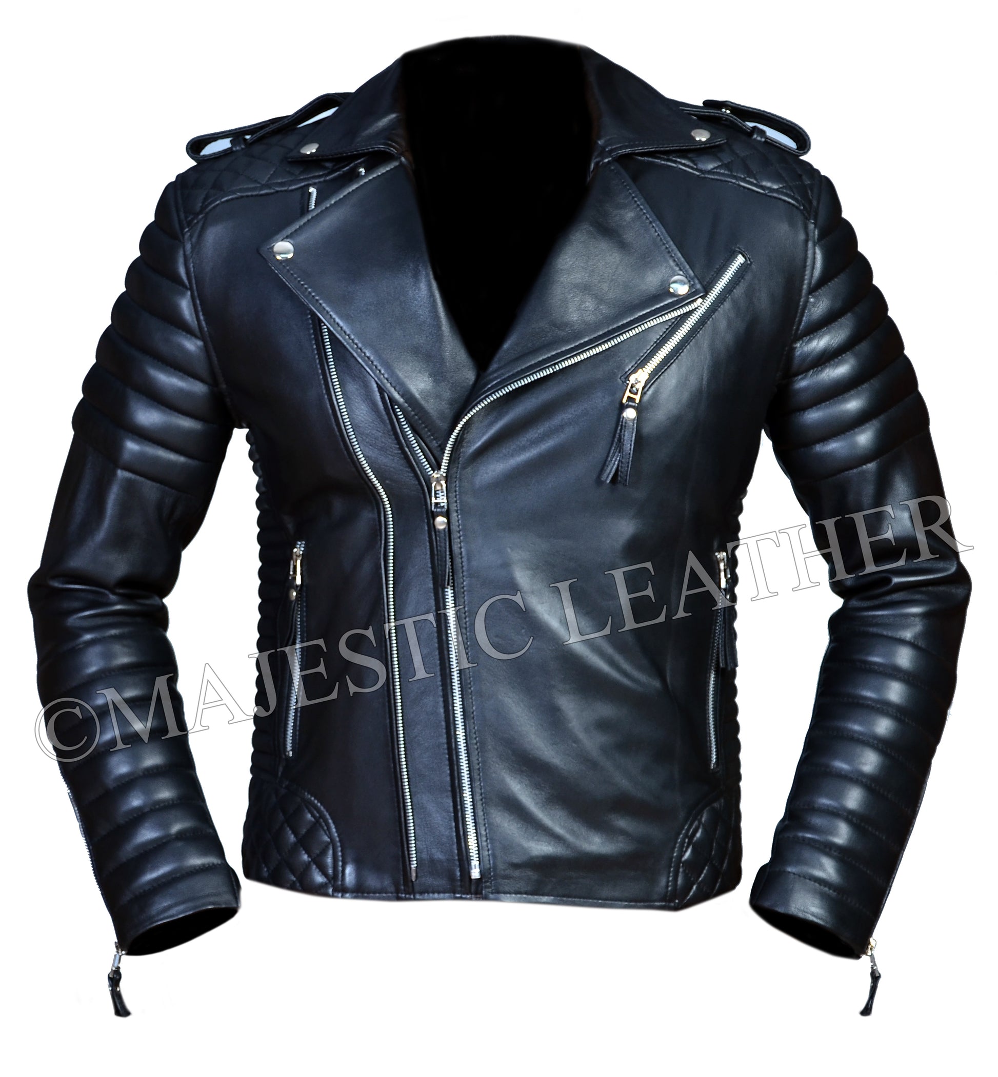 Men's Beckham Brando Biker Black Cowhide Leather Jacket | Majestic Leather Majestic Leather