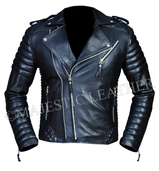 Men's Beckham Brando Biker Black Cowhide Leather Jacket | Majestic Leather Majestic Leather