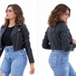 Women's New Real Lambskin Black Biker Short Waist | Majestic Leather Majestic Leather