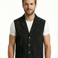 Men's French Lapel Real Suede Leather Vest | Majestic Leather — front view | Majestic Leather UK