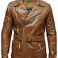 Real Leather Brown Jacket 3/4 Lenght Coat | Majestic Leather — front view | Majestic Leather UK