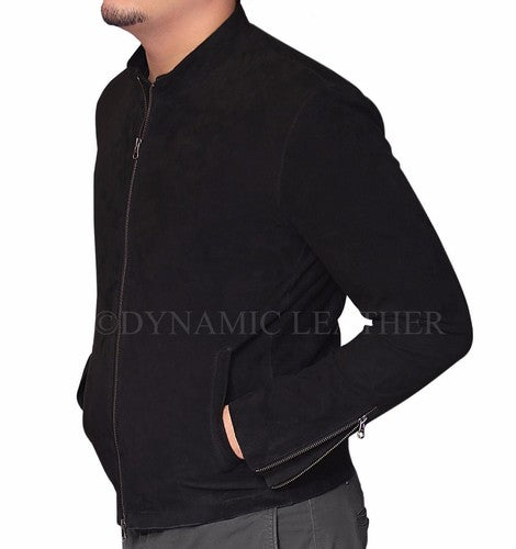 Majestic Leather - James Bond Spectre 100% Genuine Lamb Black Suede Leather Jacket With Two Way Zip