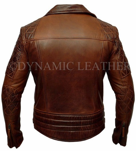 Majestic Leather - Mens Biker Classic Diamond Motorcycle Brown Distressed Vintage Leather Jacket