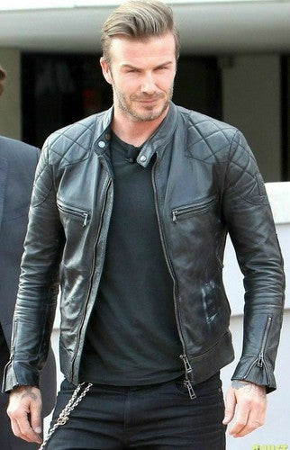 Majestic Leather - David Beckham Motor Biker Real Leather Motorcycle Men's Black Jacket