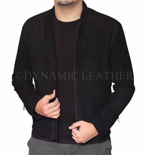 Majestic Leather - James Bond Spectre 100% Genuine Lamb Black Suede Leather Jacket With Two Way Zip