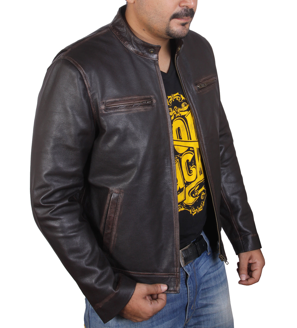 Men's Mark Wahlberg's Distressed Brown Cowhide Premium Leather Jacket | Majestic Leather Majestic Leather