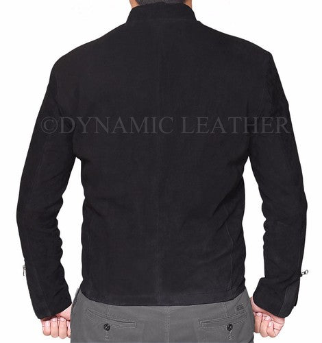 Majestic Leather - James Bond Spectre 100% Genuine Lamb Black Suede Leather Jacket With Two Way Zip