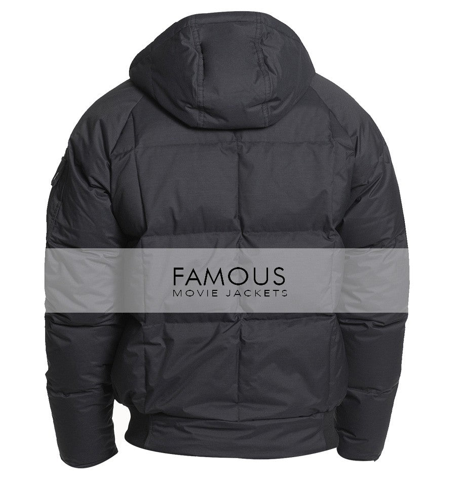 Aviator Style Men Black Hoodie Winter Jacket — back view | Majestic Leather UK