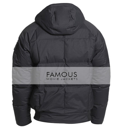 Aviator Style Men Black Hoodie Winter Jacket — back view | Majestic Leather UK
