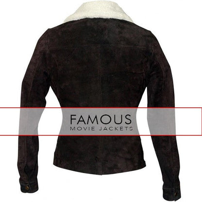 Walking Dead Rick Grimes Women's Fur Leather Jacket | Majestic Leather — back view | Majestic Leather UK