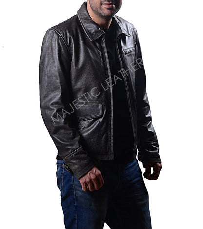 Men’s New Motorcycle Biker Vintage Distressed Ash Black Decker Real Leather Jacket