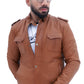 Men's New Biker Light Tan Brown Lambskin Leather Shirt | Majestic Leather Majestic Leather