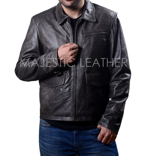 Men’s New Motorcycle Biker Vintage Distressed Ash Black Decker Real Leather Jacket