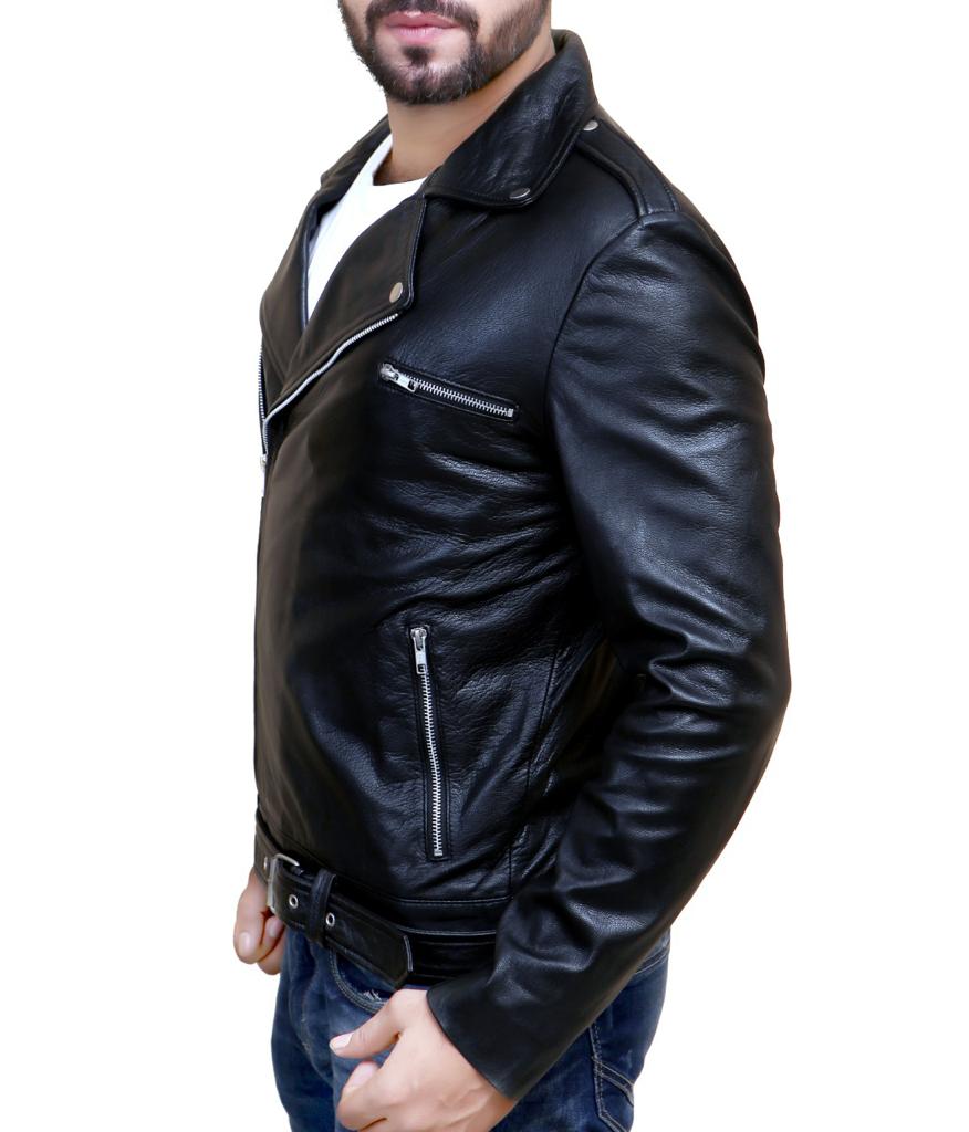 Black Leather Jacket Lapel Collar | Majestic Leather — side profile | Majestic Leather UK