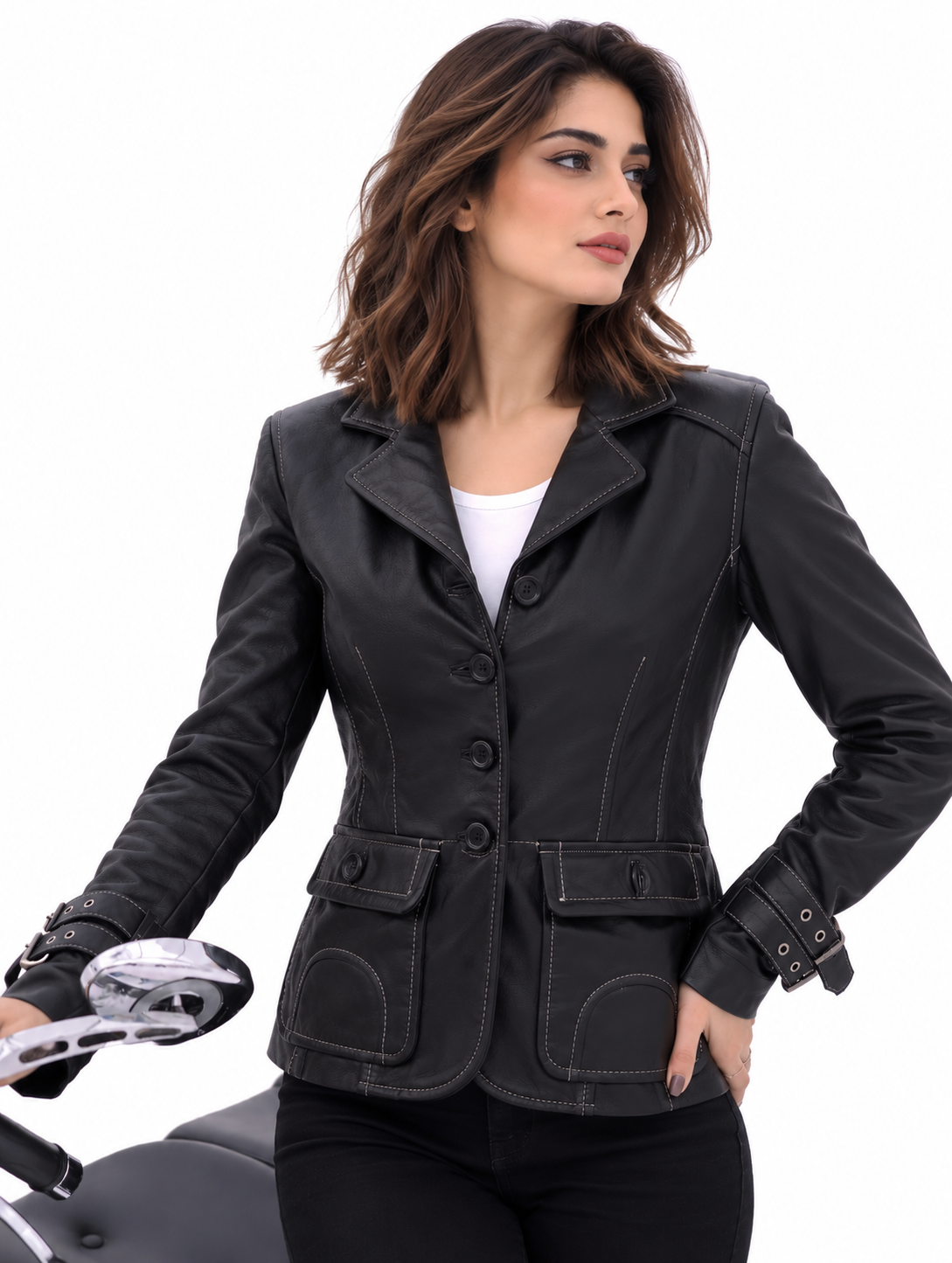Women's New REAL LEATHER BIKER VINTAGE SOFT BLACK | Majestic Leather Majestic Leather