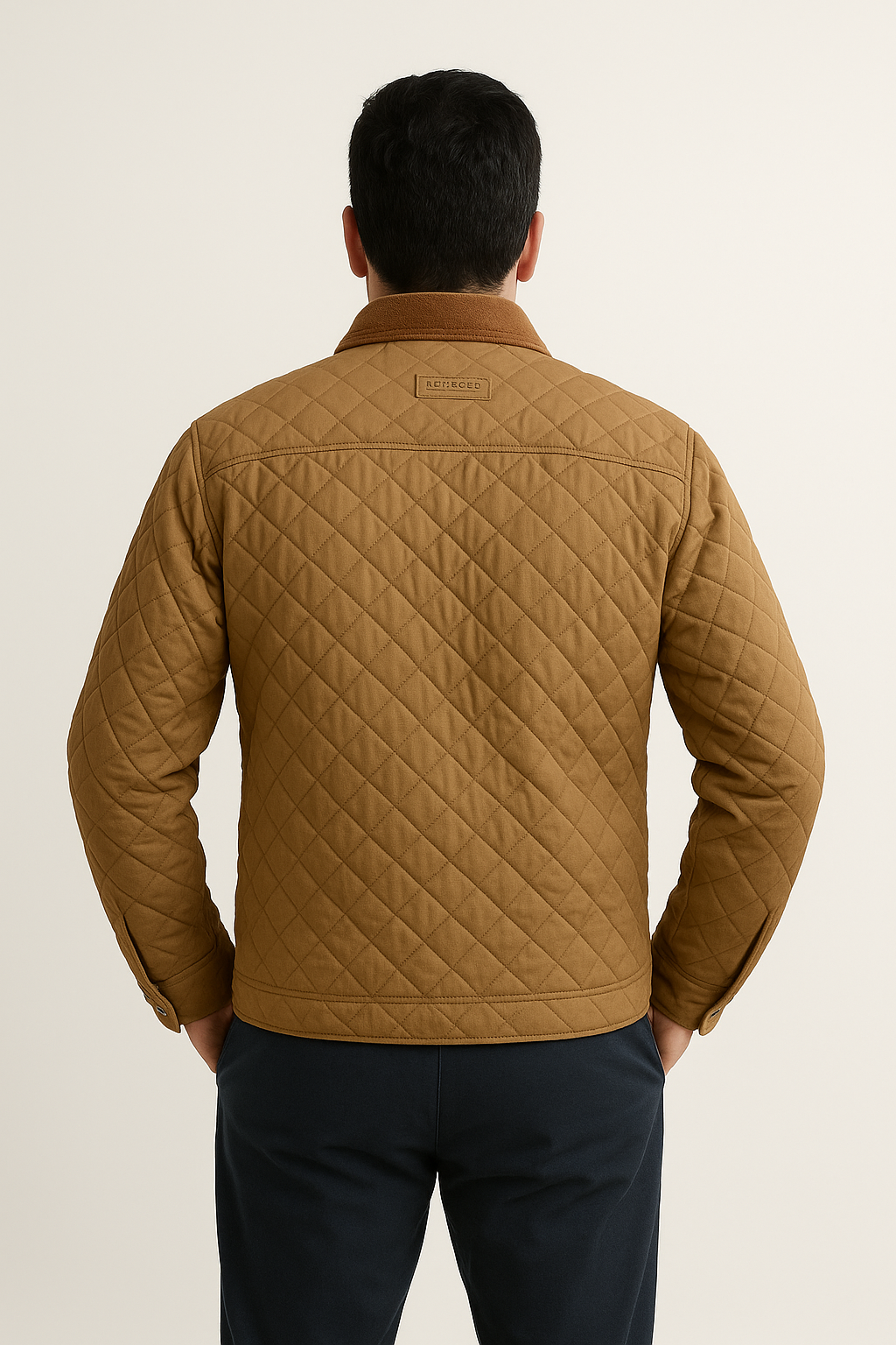 Majestic Leather - Men's New Men’s Tan Yellow Quilted Stone Jacket with Corduroy Collar – Diamond Stitch Field Coat with Zip Closure Majestic Leather