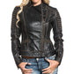 Women's - Destiny Distressed Black Biker Real Leather Slim Fit Biker Jacket Majestic Leather