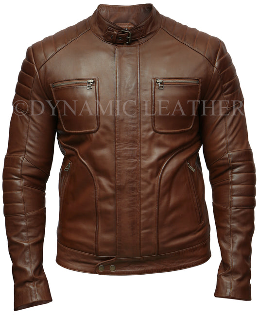 Men's Distressed Cafe Racer Brown Leather Jacket | Majestic Leather Majestic Leather