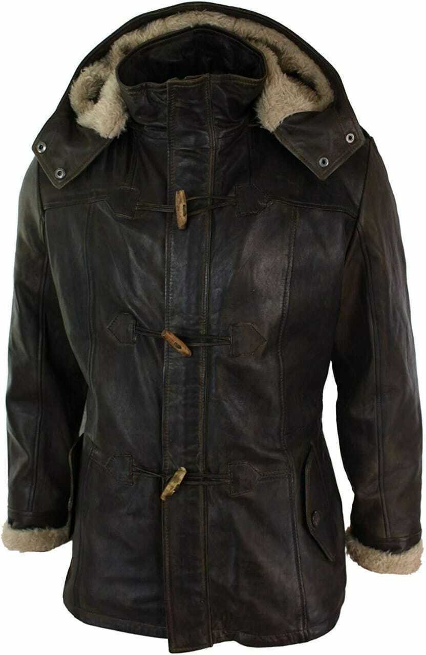 Men's Brown 3/4 Tan Hooded Safari Fur Winter Long Real Leather Jacket | Majestic Leather Majestic Leather
