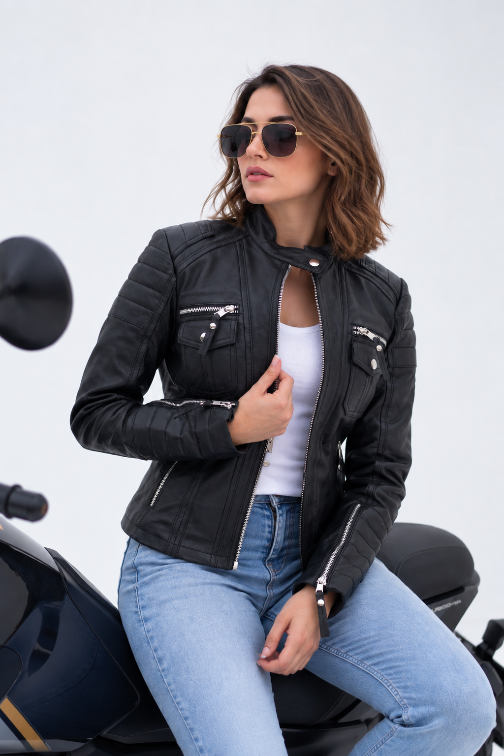 Women's New Real Leather Classic Biker Leather | Majestic Leather Majestic Leather