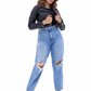 Women's New Real Lambskin Black Biker Short Waist | Majestic Leather Majestic Leather