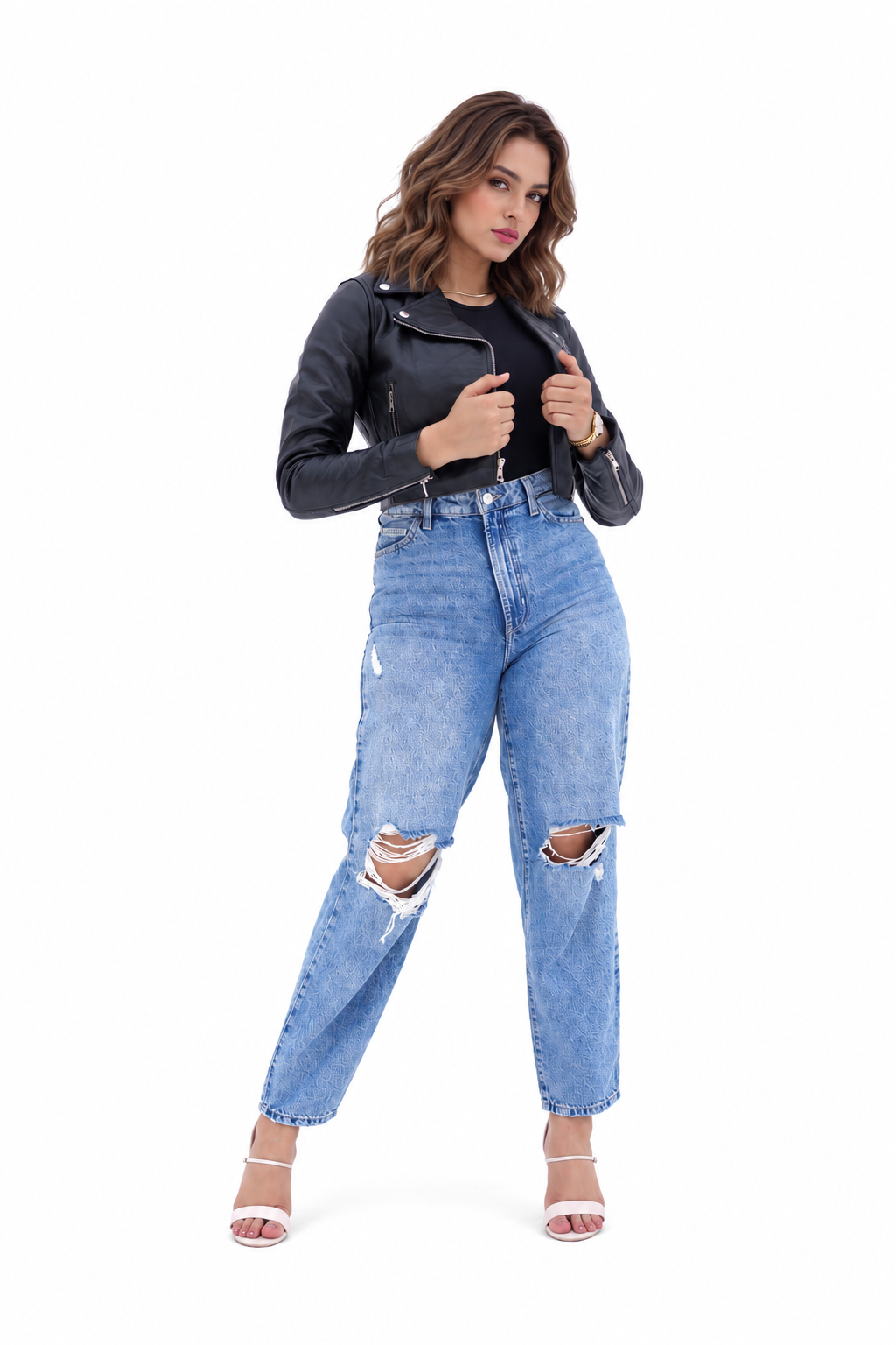 Women's New Real Lambskin Black Biker Short Waist | Majestic Leather Majestic Leather