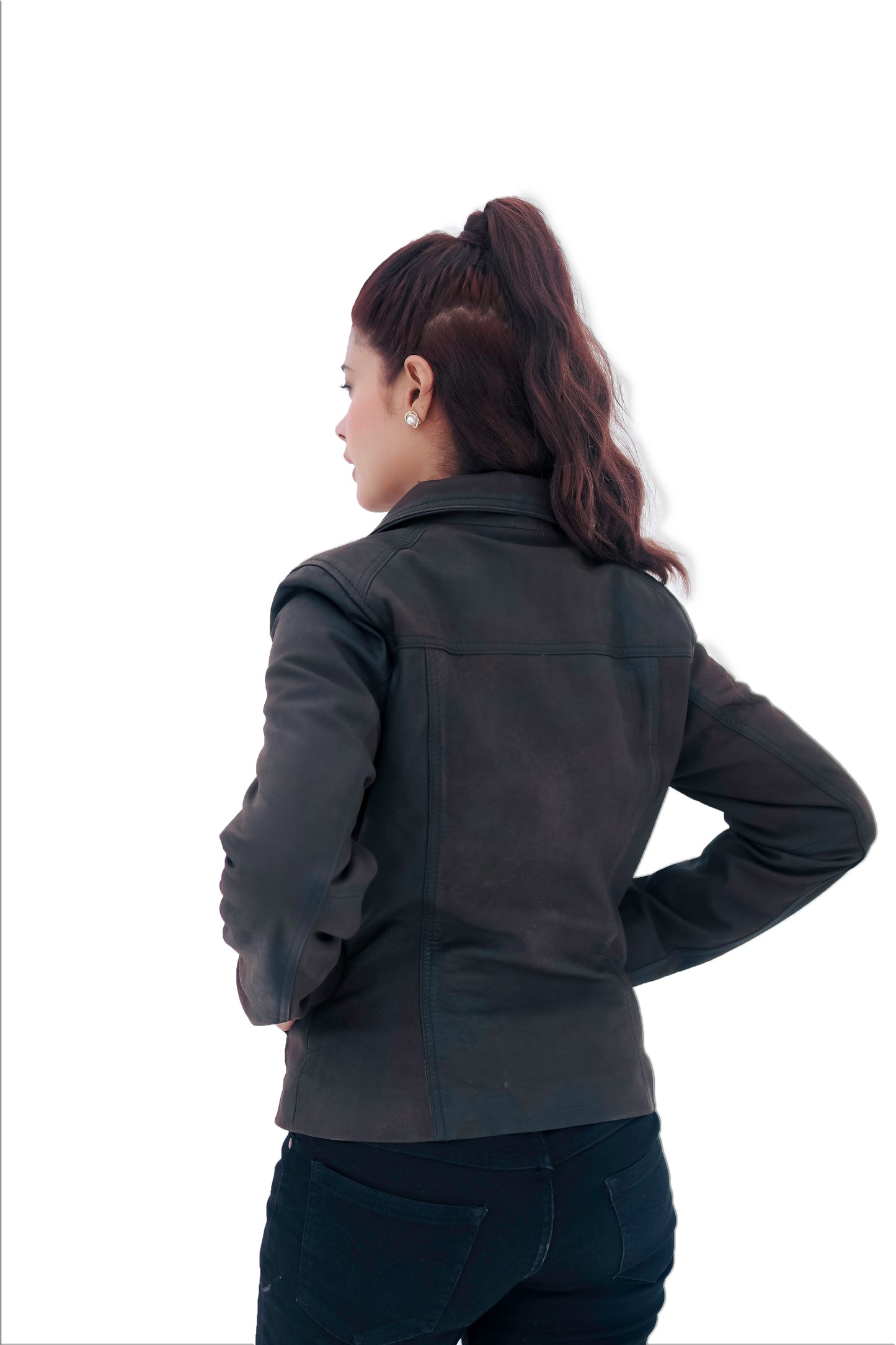 WOMEN REAL BROWN SNUFF LAMBSKIN BIKER LEATHER JACKET