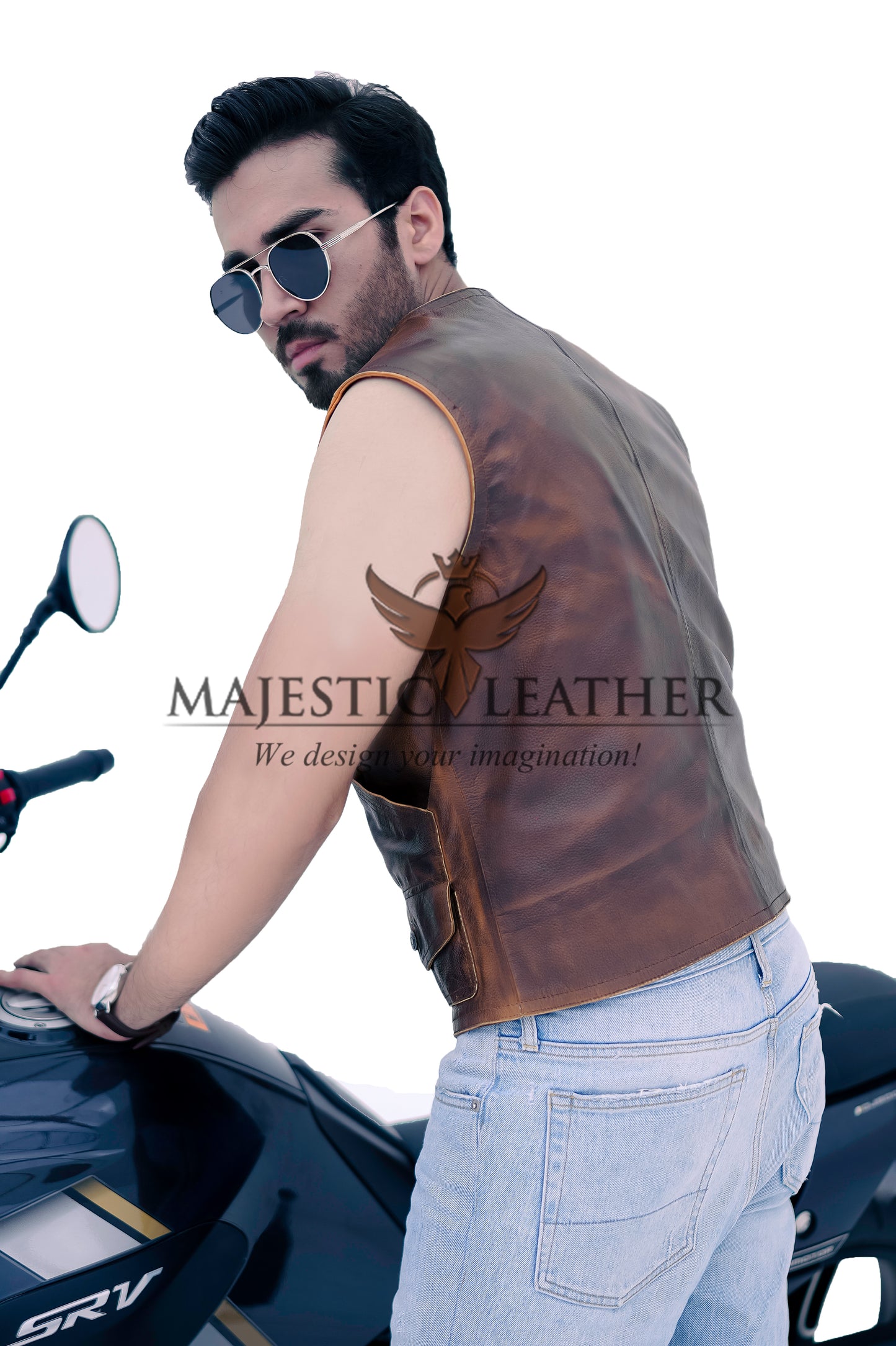 New Men's Biker Vintage Tan Brown Real Leather Motorcycle Vest
