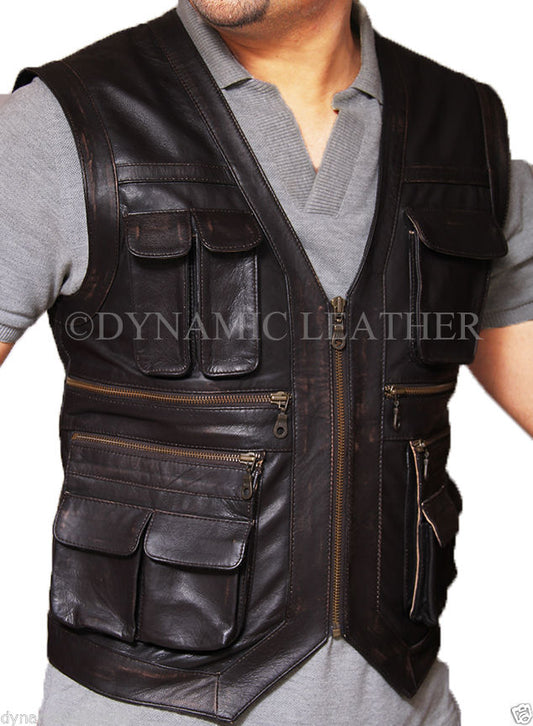 Men's Chris Pratt Jurassic World Brown Biker Leather Jacket — front view | Majestic Leather UK