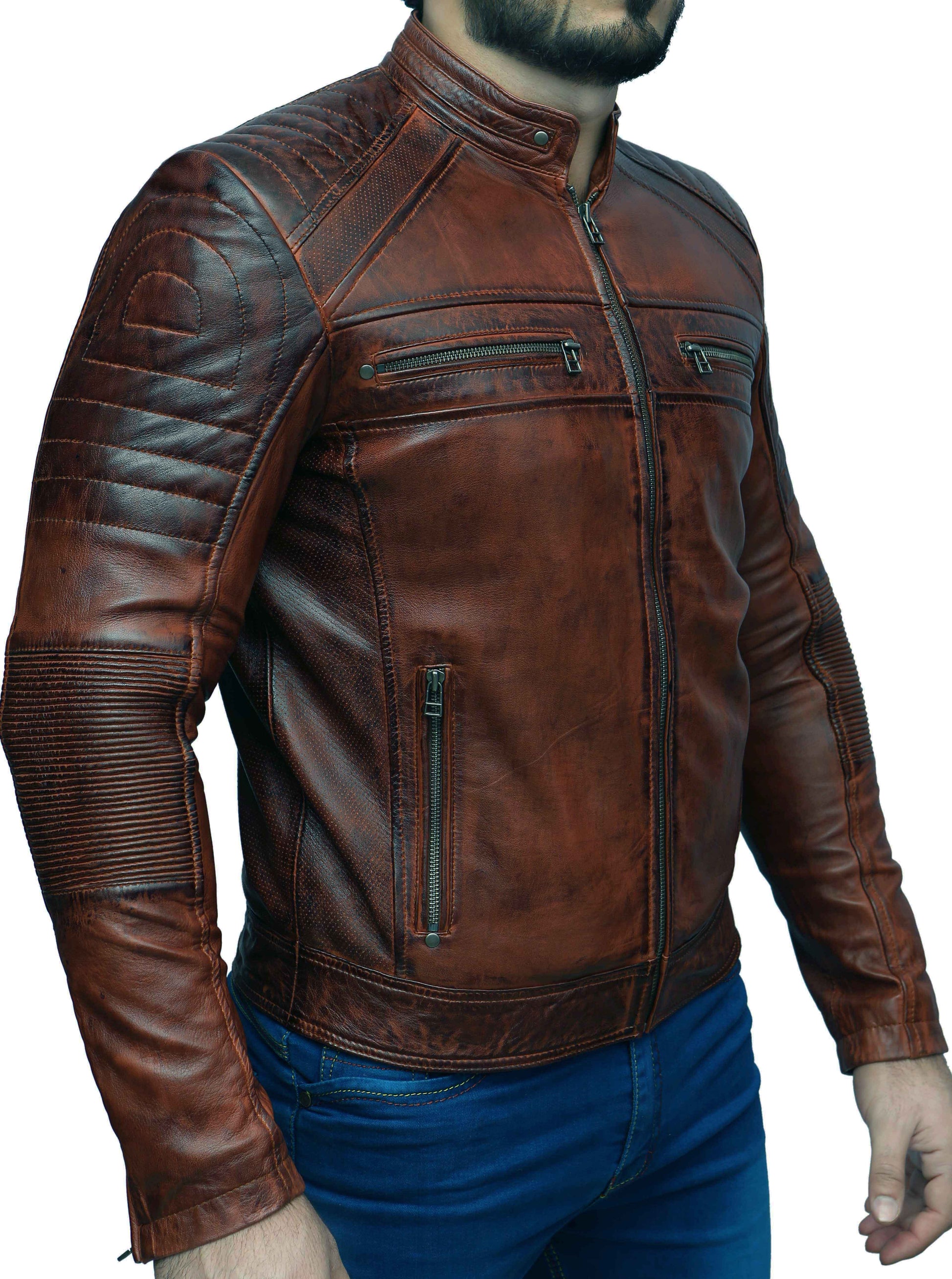 Men's New Cafe Racer Antique Brown Cowhide Leather | Majestic Leather Majestic Leather