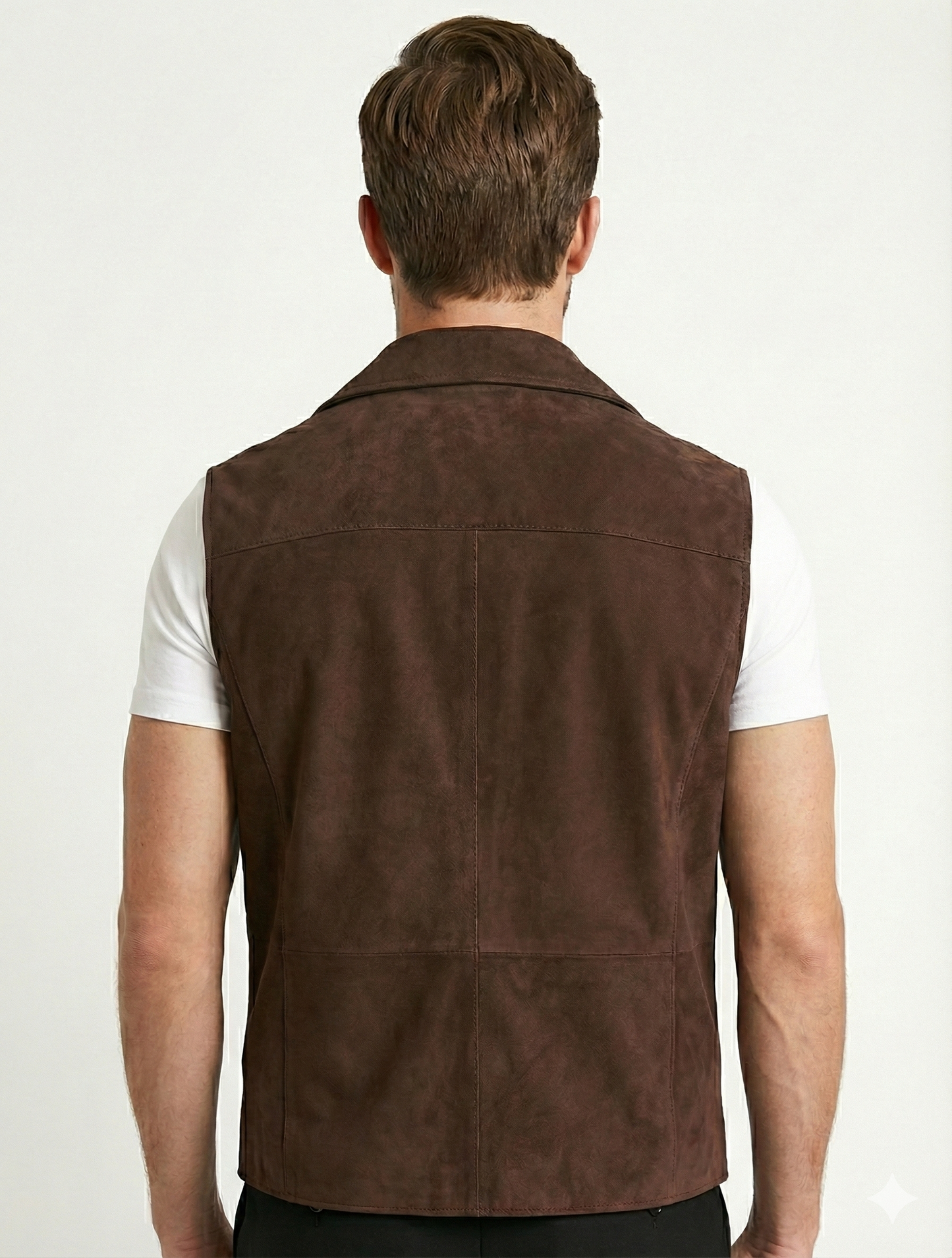Men's French Lapel Real Suede Leather Vest | Majestic Leather — side profile | Majestic Leather UK