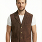 Men's French Lapel Real Suede Leather Vest | Majestic Leather — collar detail | Majestic Leather UK