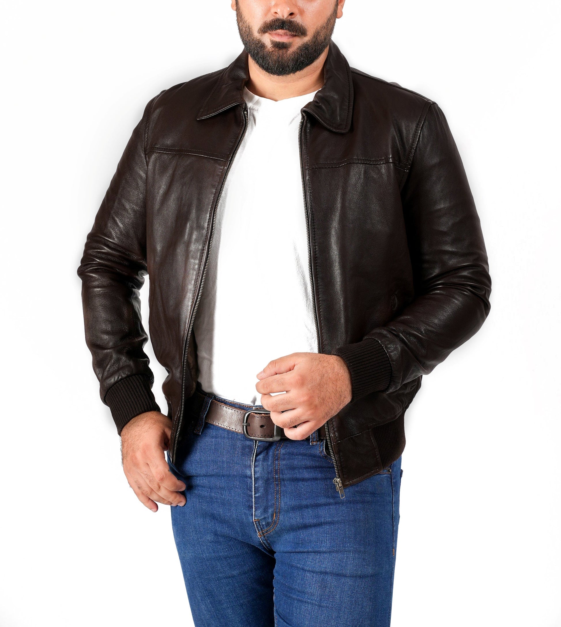 Vintage Brown Bomber Leather Jacket | Majestic Leather — back view | Majestic Leather UK